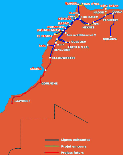 Carte Resaux ferroviere Maroc